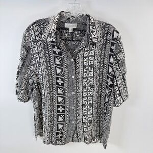 Peter Hahn Silk Shirt Abstract Print Short Sleeve Button Up Women's 44 Vintage